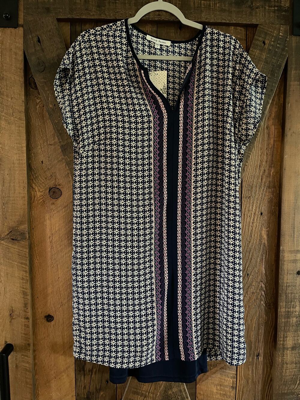 BLACK RAINN | Daniel Rainn Tribal Print Shift Dress Women's NEW Size Medium Navy